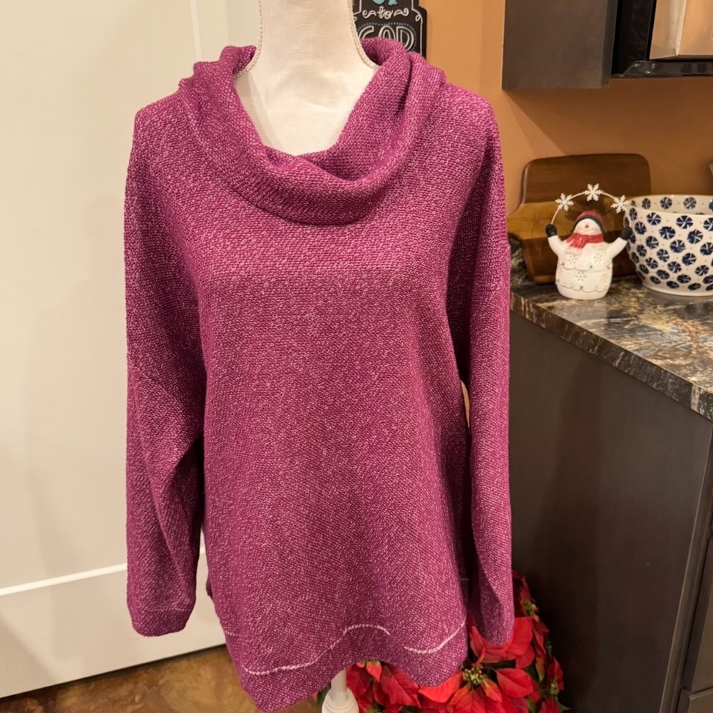 Lands End | 2X | Fuchsia Pink Cowl Neck Sweater